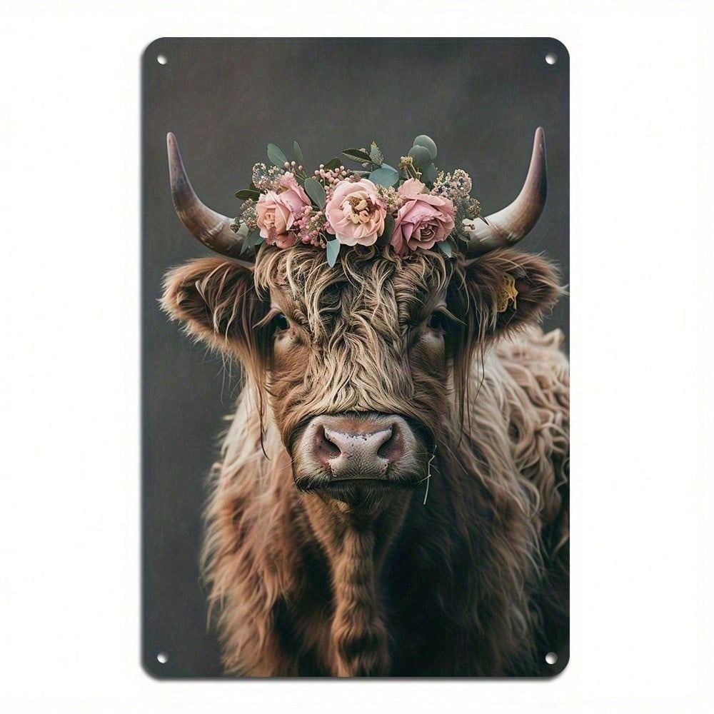 

Vintage Cow with Wreath Metal Wall Poster for Living Room