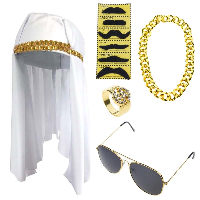 1 Набор Арабский Костюм Набор Аксессуаров для Арабского Костюма Солнцезащитные Очки Шарф Ожерелья для Карнавального Костюма