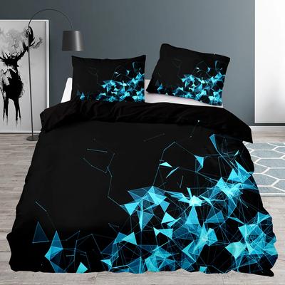 Schwarzer Bettbezug Queen Size, Schlafzimmer Abstrakt Blau Geometrisches Muster Bettbezug 220x240 mit Kissenbezug Bettwäsche Set