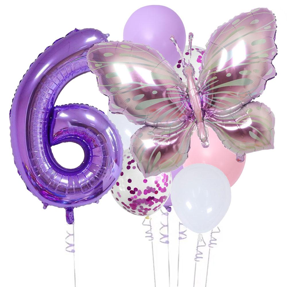 10pcs Purple Butterfly 40inch Number Balloon Set Large Colorful Butterfly Foil Ballon Baby Shower Birthday Party Christmas Decor
