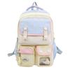 Cute Korean Style Color Block Backpack, Large Capacity for Junior & High School Girls, Laptop Compatible