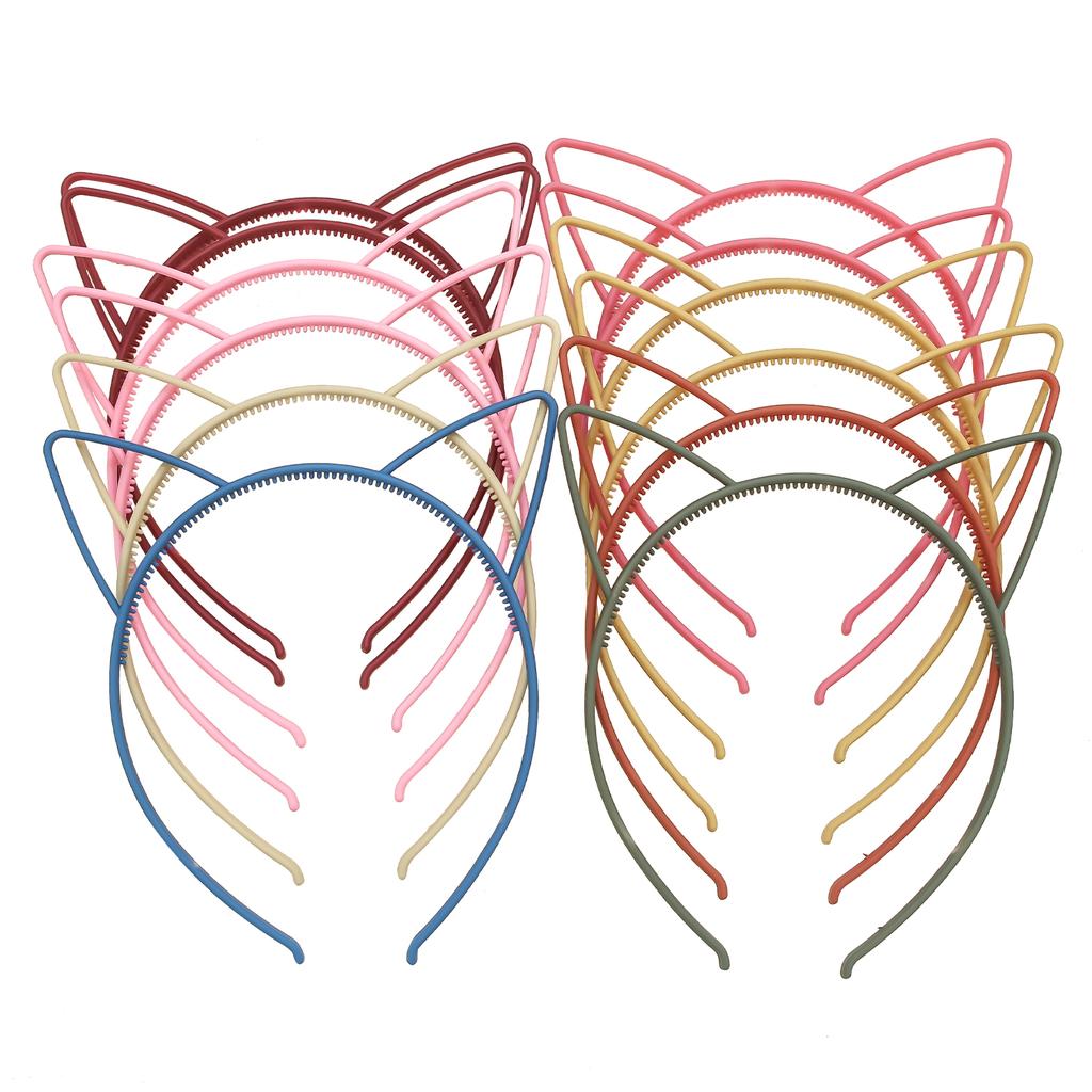 12pcs/set Girls Cat Ear Headbands Matte Cat Ears Headband Plastic Teeth Hairbands Family Decoration Party Hair Accessories