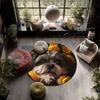 Shih Tzu & Flowers Pattern Round rug,Carpet Rug for Living Room Bedroom Playroom ,Non-slip Floor Mat,Holiday Gifts and Birthday Gifts.