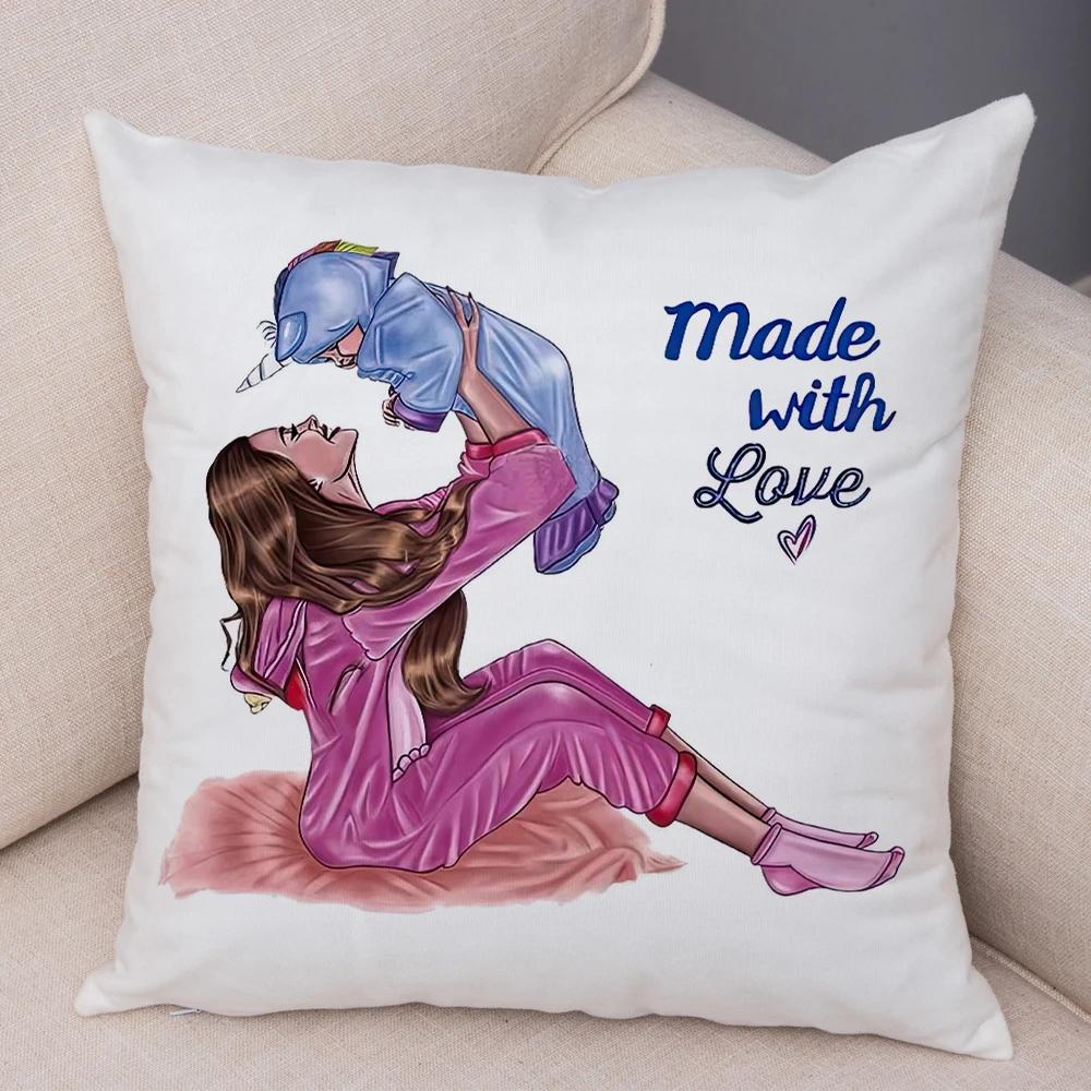 Beautiful Super Mother and Baby Pillow Case  Decor Cartoon Women Cushion Cover for Sofa Home Short Plush Pillowcase 45x45cm