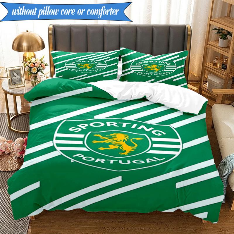 Set Biancheria da Letto 3 Pezzi Emblema Cresta Sporting Cp Stampa 2D (Include 1 Copripiumino + 2 Federe Senza Imbottitura), Decorazione camera da letto, Regalo ventilatore