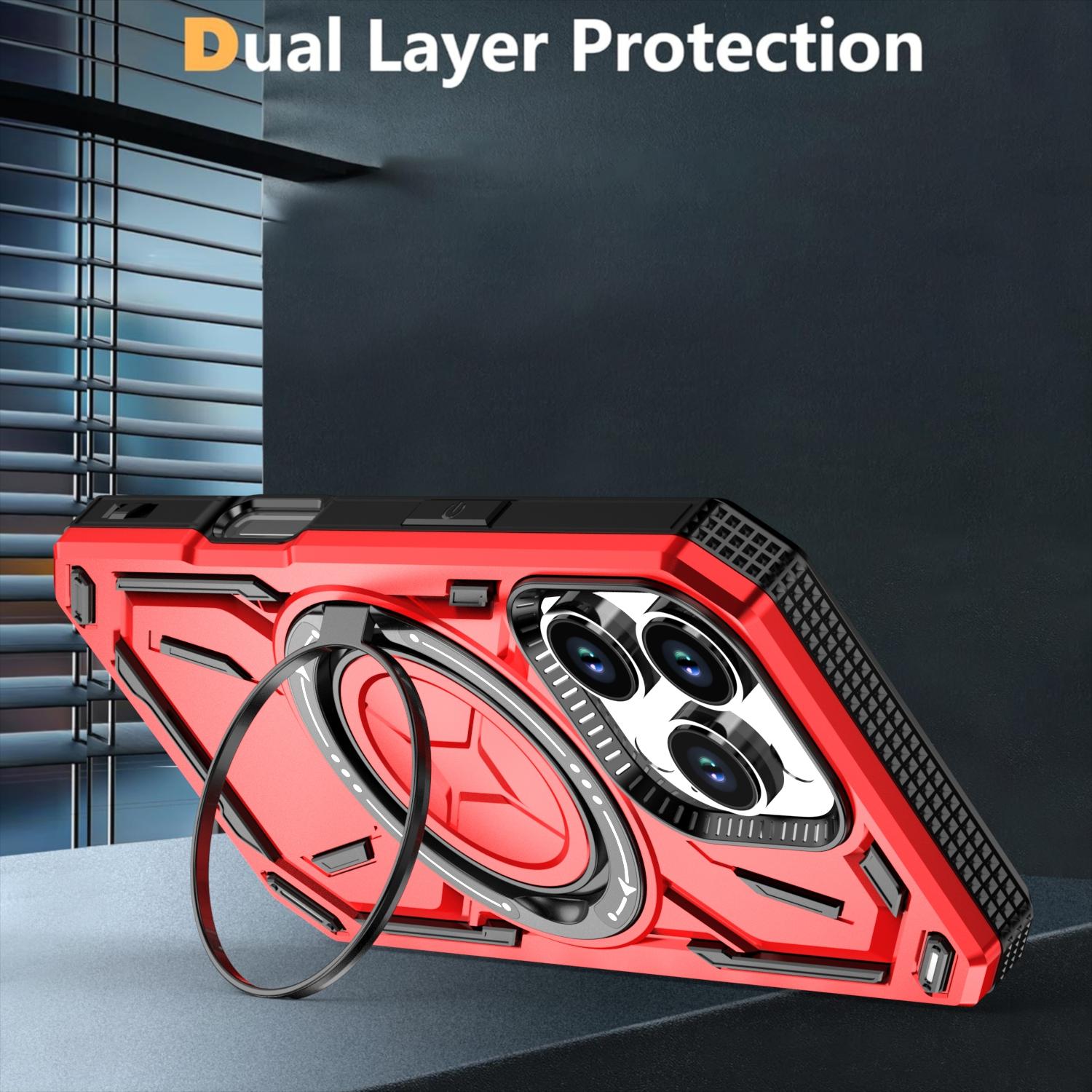 

For iPhone 16 Pro Case TPU+PC Magnetic Phone Cover with Kickstand Red