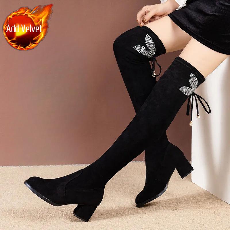 Footwear Thigh High Women's Boots Rhinestone Heels Shoes for Woman Elegant Heeled Above Over The Knee Fashion 2024 New in Sale