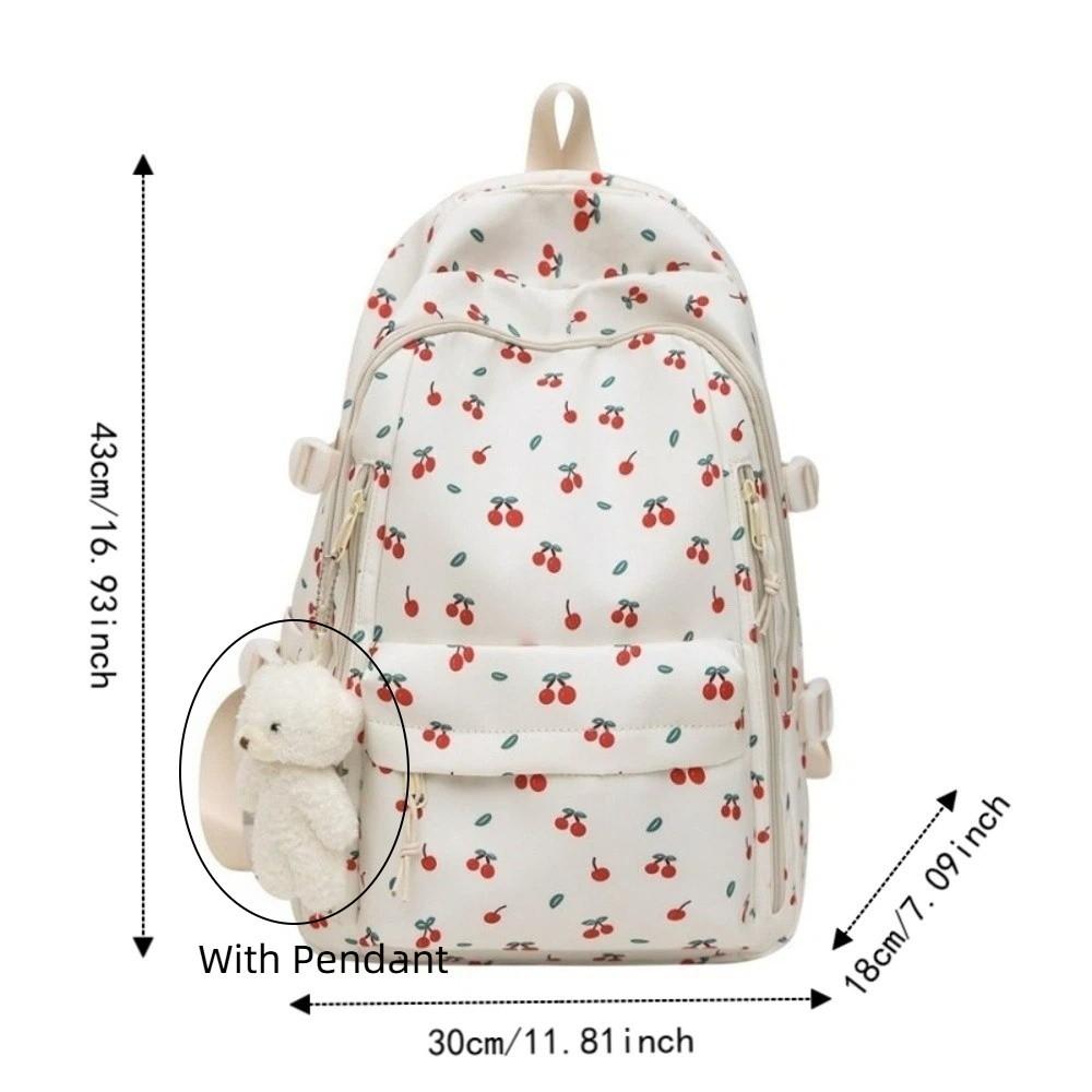 Multi-compartment Bow Pattern School Bag Multi-pocket Rucksack Floral Print Backpack Travel