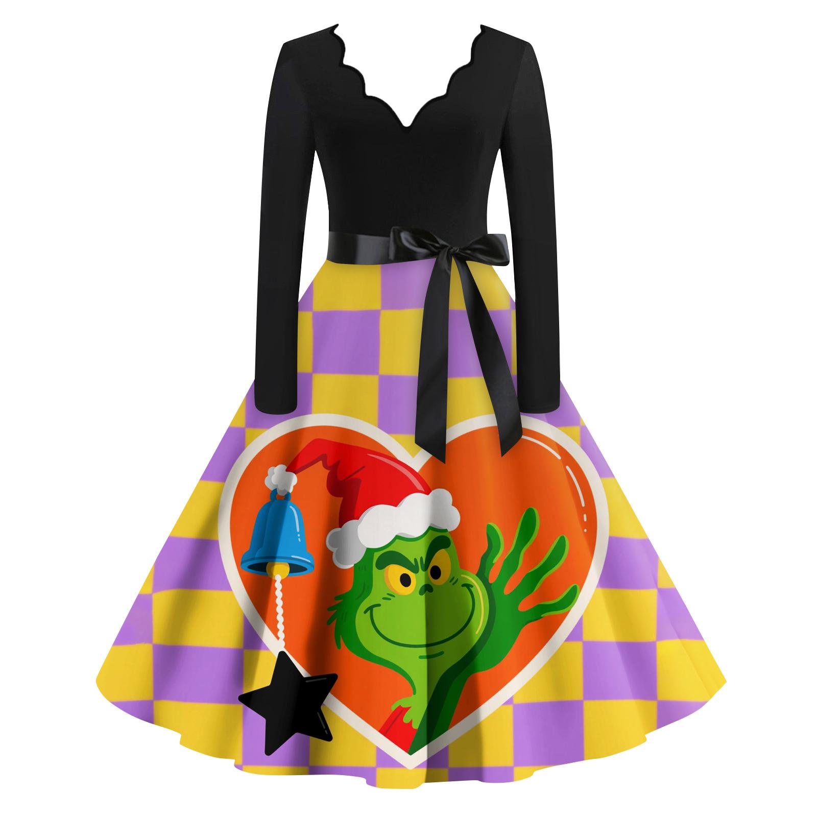 

Женское модное ретро платье с длинным рукавом, квадратным вырезом, рождественским принтом, вечернее платье XL жёлтый