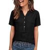 Fashionable Women's Linen V-neck Button Up Half Open Design, Fashionable Short Sleeved Shirt Color Top