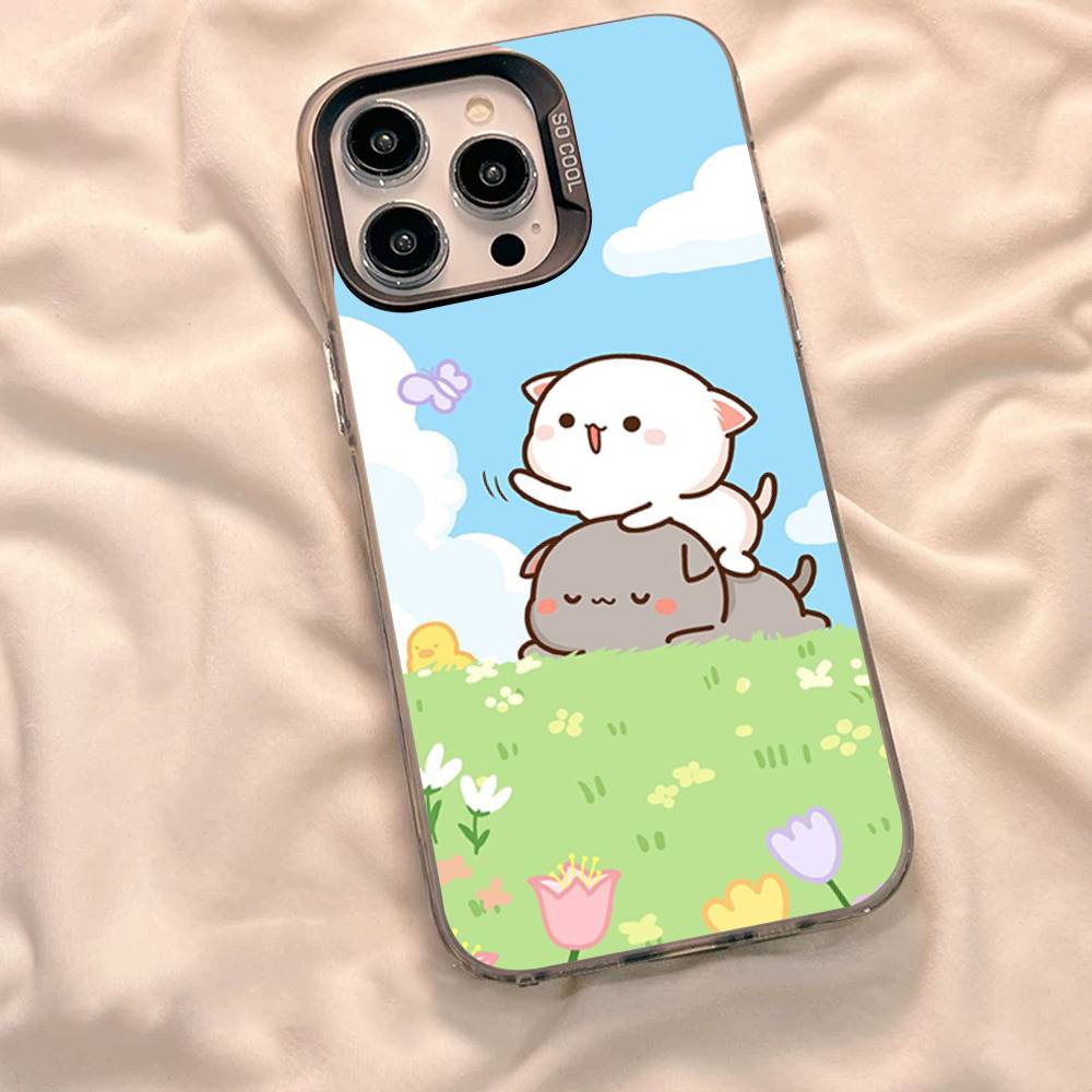 Cartoon Cute Cats Phone Case For iPhone 17 16 15 14 11 12 13 Pro Max Plus Pro Colored Silver Cover