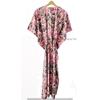 Indian Peach Long Floral Print Cotton Hippie Maxi Women Nightwear Caftan Dress CKFTN-SCRN-FULL-BUYIT-143