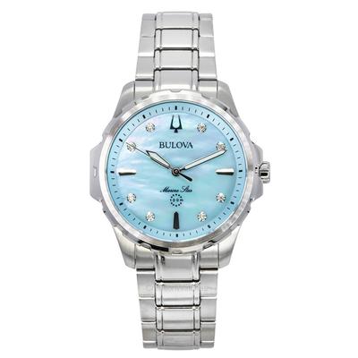 Marine Star Diamond Accents Stainless Steel Blue Mother Of Pearl Dial Quartz 96P248 100 Women's Watch