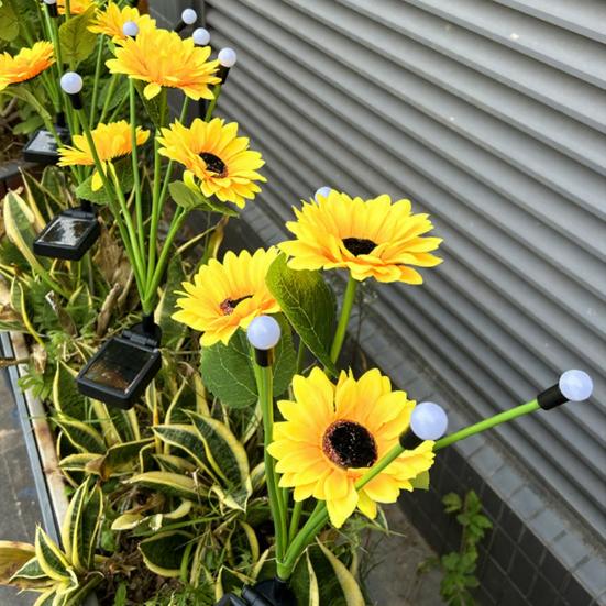 Solar Sunflower Garden Light, Waterproof Outdoor Lawn Lamp with Firefly LED Lights, Automatic On/Off Solar Powered Landscape Lamp Patio Walkway