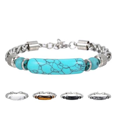 Trendiges Edelstahl Herren Türkis Armband Natur Tigerauge Stein Verstellbar Hip-Hop Armband Männlich Cool Rock Handgelenkschmuck