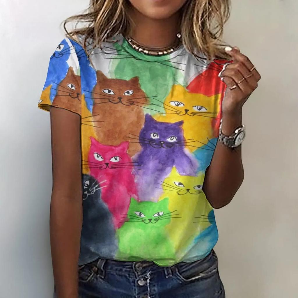 Summer Women 3d Cartoon Cat Print T-Shirt Fashion Tops Tees Ladies Casual Short Sleeve Clothing Female Harajuku Streetwear