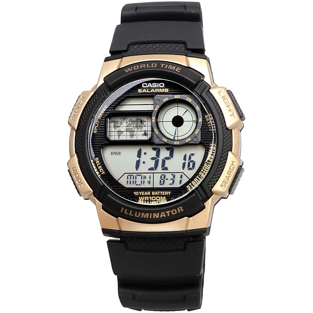Casio World Time Digital Men's Watch AE-1000W-1A3V Black Gold Genuine Box Imported Model
