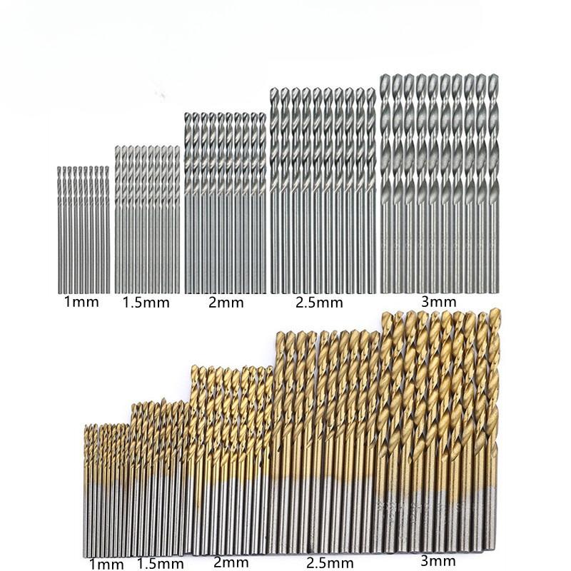 60Pcs/set Titanium-plated Twist Drills Drill Bits, Open-hole Drilling Straight Drilling Round Shank Small Twist Drill Combination