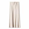 A Line Long Satin Skirts for Women Black Elegant High Waist Maxi Beige Skirts Silk Lace Up Long Skirt Women