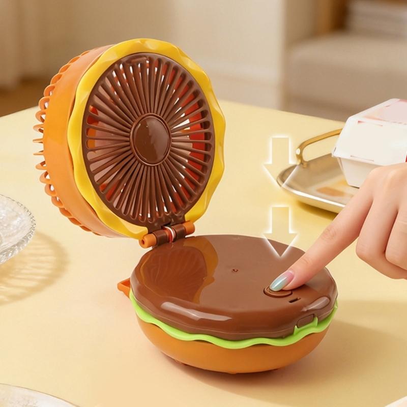 Portable Hamburger Shaped Mini Fan With 2 Battery Power For Desktop Or Handheld Use In Home Office Or Outdoor