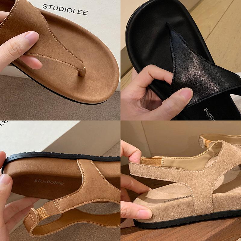 Cowhide Version~ Grape Mother Has the Same Minimalist Thick-soled Vacation Niche Roman Sandals, Women's Characters Pinch Feet, Genuine Leather Sandals