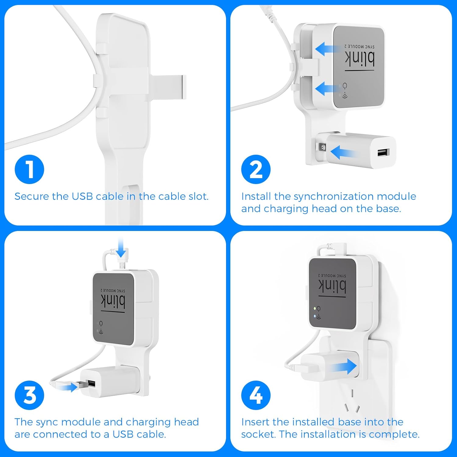 Blink Sync Module 2 Wall Mount with Short USB Cable, honecumi No-Drill Outlet Mount Bracket for Blink Sync Module 2, Compact Cable Management Holder,