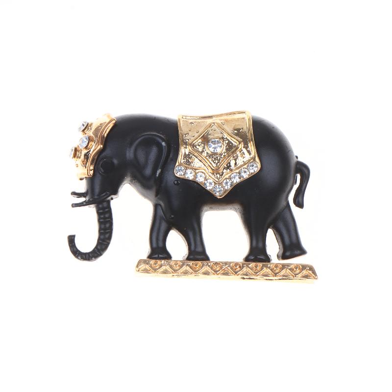 Black Gold Retro Elephant Brooch Set Shiny Rhinestone Inlaid Exquisite Craft for Women Hat Bag Decoration Jewelry Gift