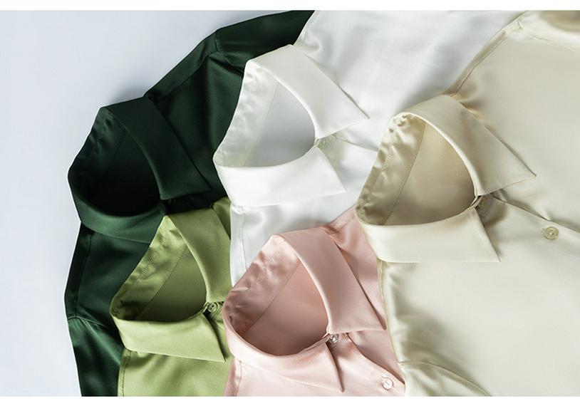 Women's Mulberry Silk White Satin Shirt - Long-Sleeved, Loose Fit, Elegant Commute Top