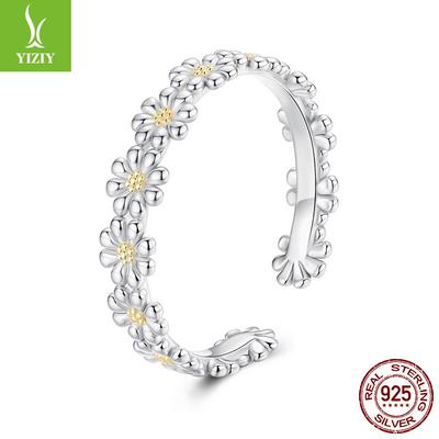 Frischer Kleiner Gänseblümchen Offener Ring Damen Schlichter und Vielseitiger S925 Sterlingsilber Platinplattierter Blumenring