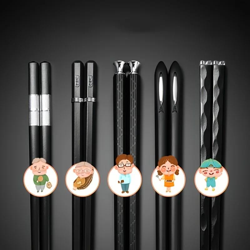 

5 Pairs Premium Alloy Chopsticks Set - Antibacterial,Reusable Japanese & Chinese Chopsticks with Silver Ion Technology
