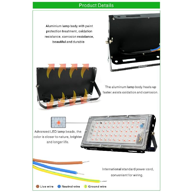 50W LED RGB Flood Light Lamp AC 220V Outdoor Floodlight IP65 Waterproof Reflector Led Spotlight  Red Green Blue Garden Lighting