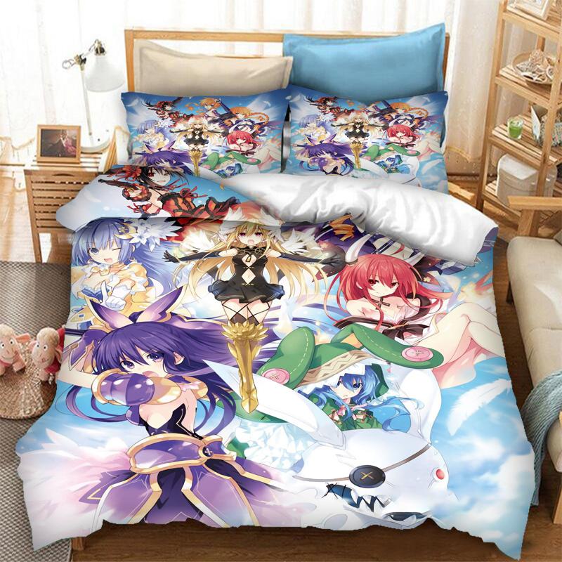 3D Printing Anime Date A Live Bedding Set Boys Girls Twin Queen Size Duvet Cover Pillowcase Bed Kids Adult Fashion Home Textiles