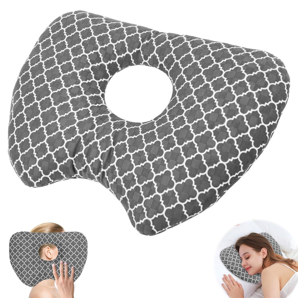 Ear Piercing Pillow for Side Sleepers Protective Ear Pain Relief Inflammation Pressure Sores Donut with Ear Hole Comfortable