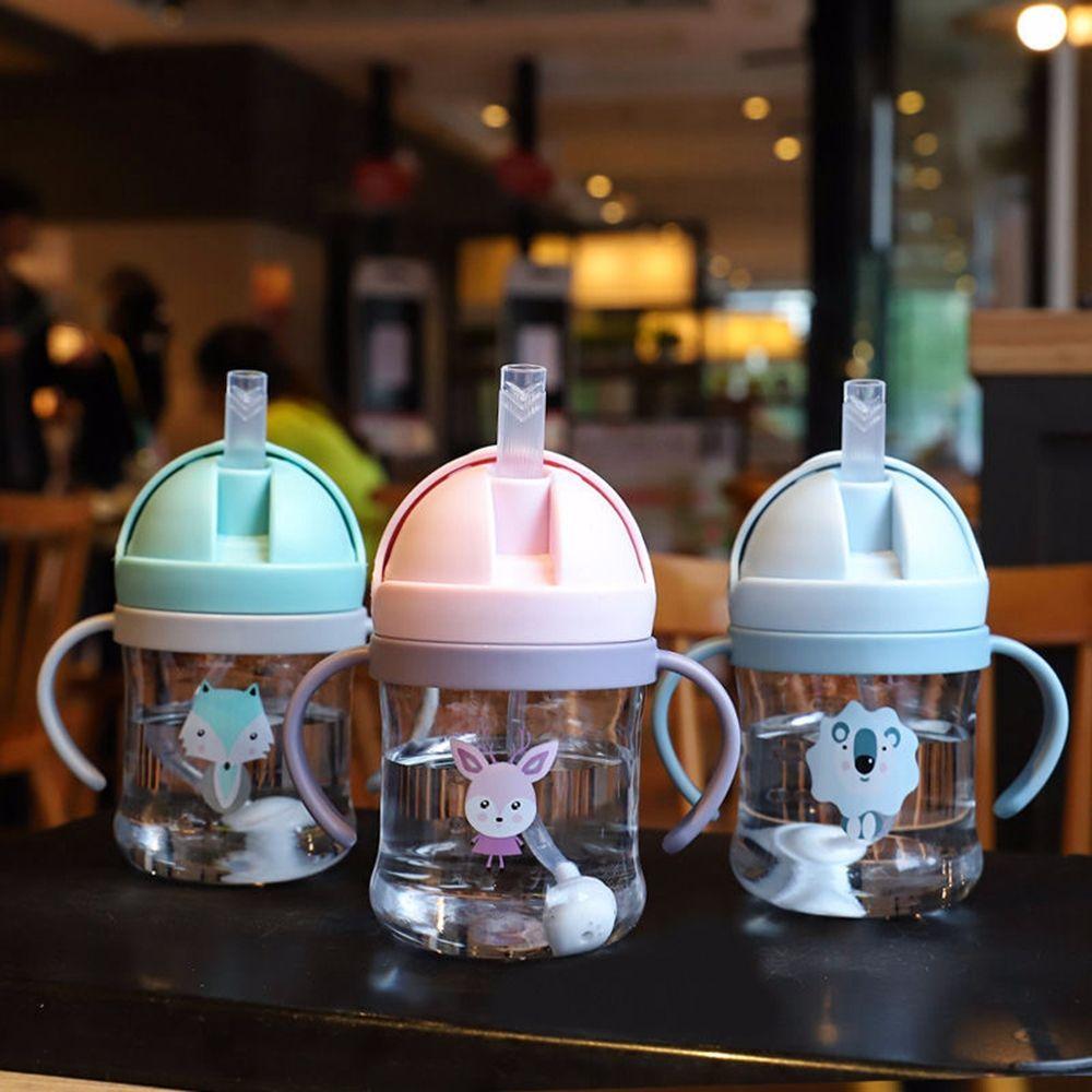 

Straws Water Leak Proof Children Water Cups Plastic Cartoon Feeding Bottles Learning Drinking Cup blue-250ml