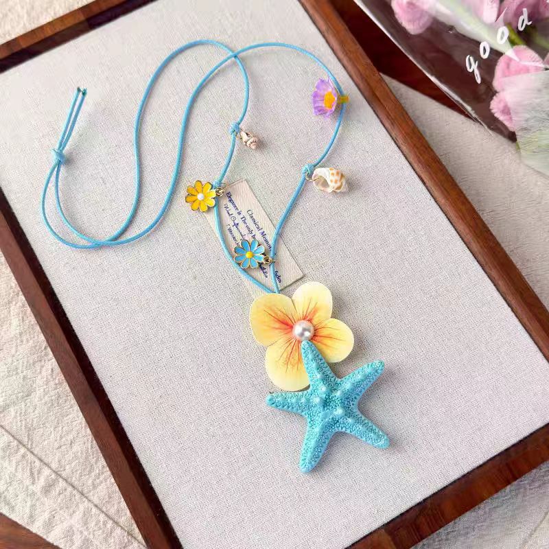 Starfish Flower Story~ Starfish Shell Flower Necklace Women's Seaside Resort Clavicle Chain Niche Premium Accessories