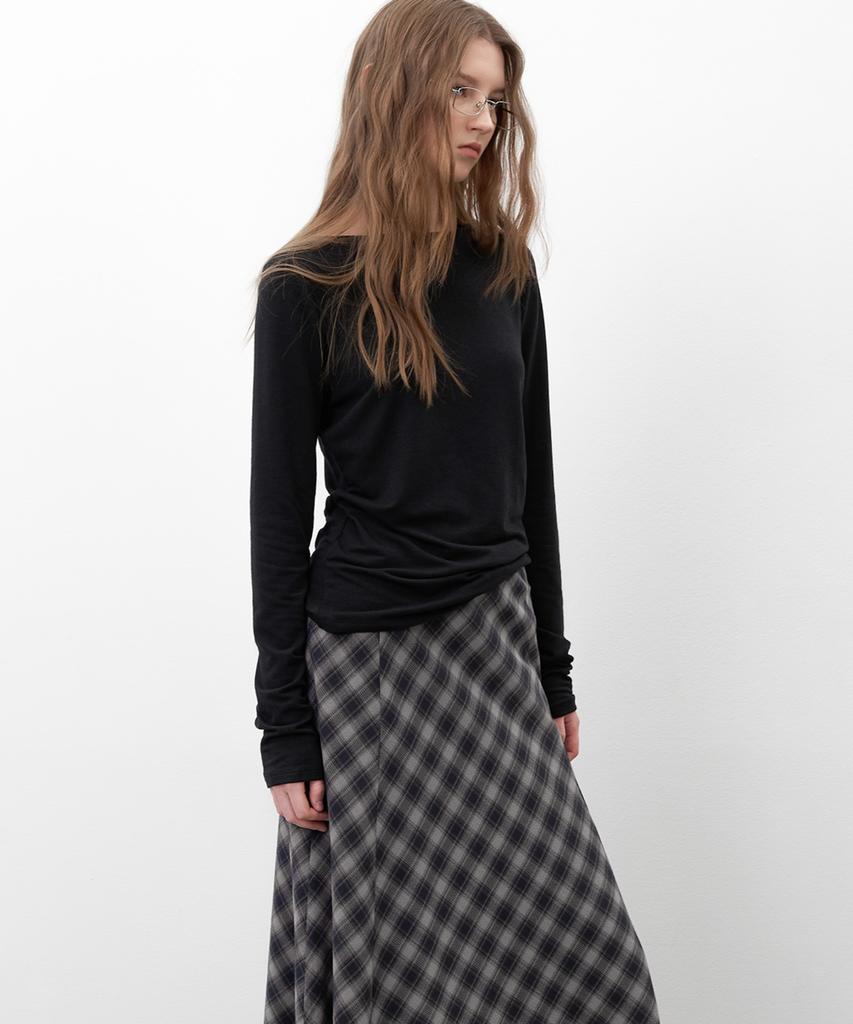 ATELIER NAIN Flare Check Long Skirt (Sk-5074)