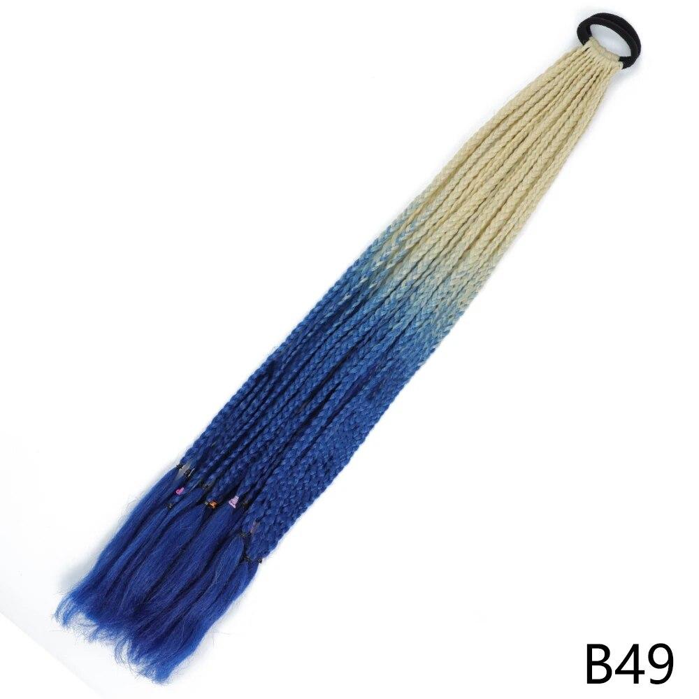 XINRAN Synthetic Long Straight Braids Hair With Rubber Bands Rainbow Braided Ponytail For Women And Girls Cosplay Party Accessories