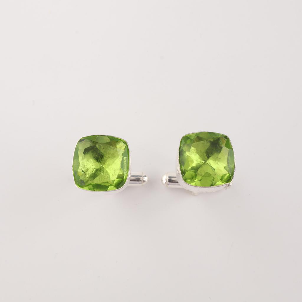 Natural Peridot Gemstone 925 Sterling Silver Handmade Jewelry Cushion Cut Cufflink 1" For Men's Shirt CL-9-9