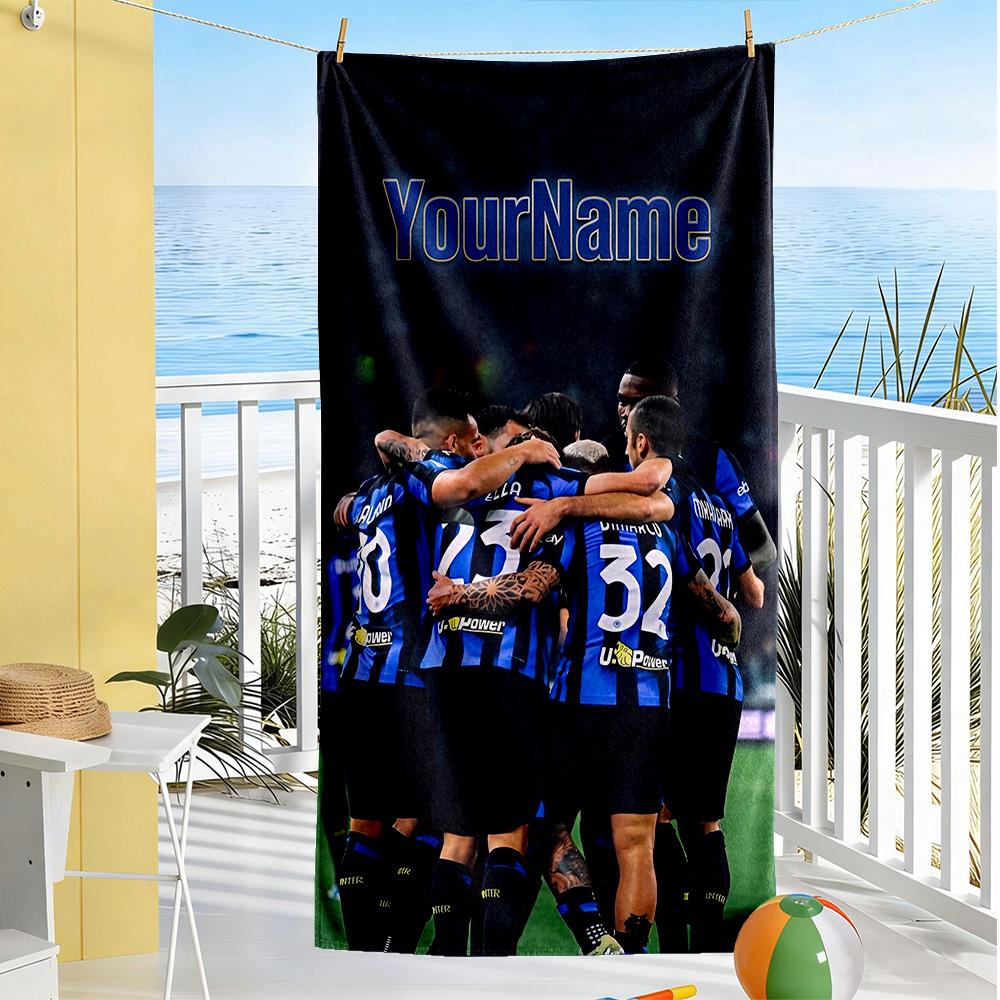 Inter Milan Customized Name Beach Towel High Absorbency & Quick-Dry Perfect for Traveling Yoga Camping and Swimming