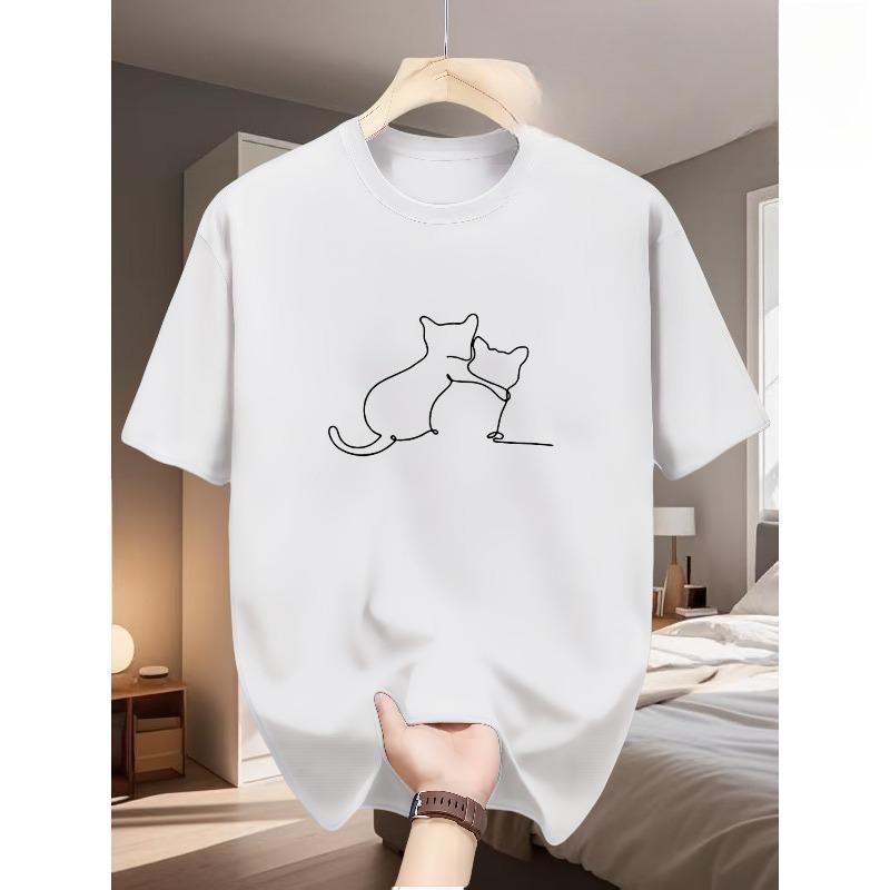 

Европейский размер Два кота 100% мужская футболка, универсальный повседневный базовый слой, удобный спортивный топ S белый