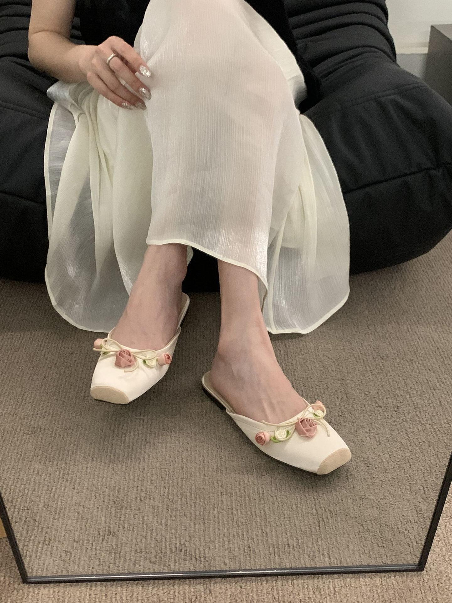 

Half slippers 2024 new flat-bottomed bag head slippers fairy style single shoes wearing sandals pink Muller women s shoes 40 абрикосовый