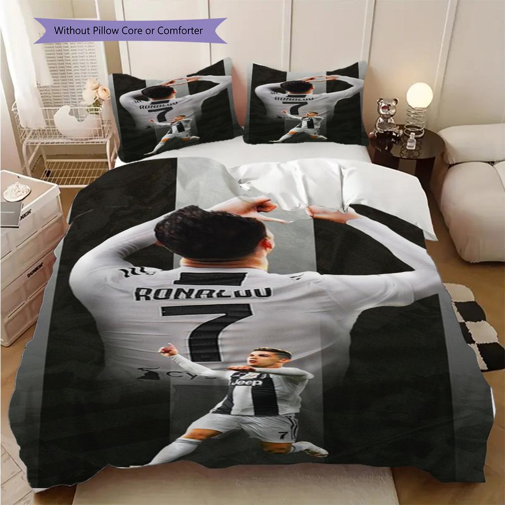 Cristiano Ronaldos Triumph Three-piece Set (1 * Duvet Cover + 2 * Pillowcase, Without Core) 2D Flat Bedding Set Duvet Cover and Pillowcase