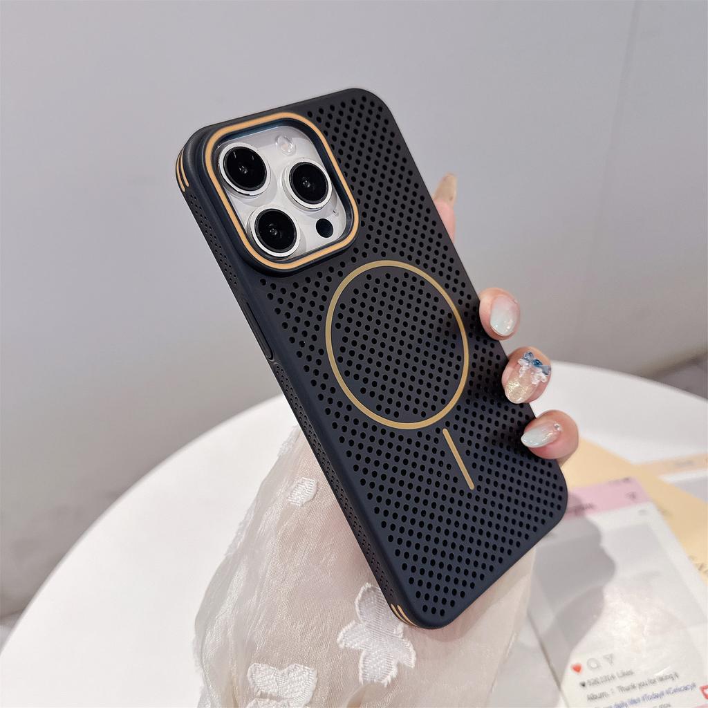 Applicable To IPhone16 Cooling and Breathable Mobile Phone Case Thin Circle Magnetic Suction Apple 15 ProMax Contrasting Color New Protective Case
