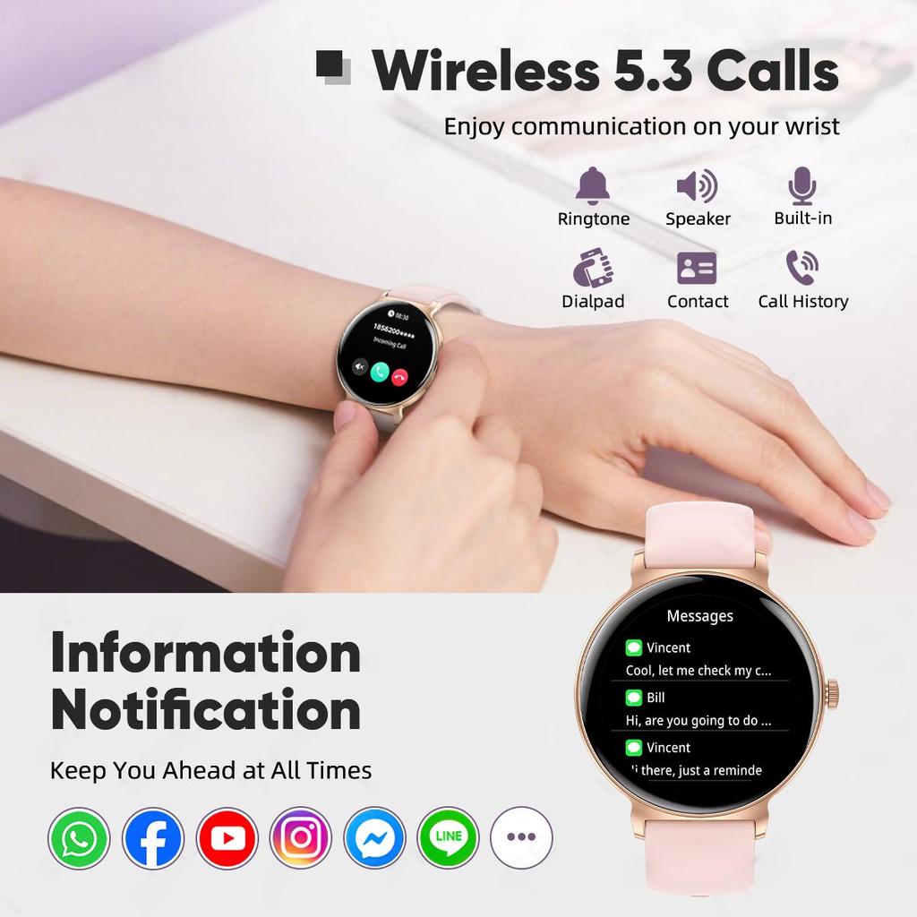 LIGE Damski Smartwatch Połączenia Bluetooth Monitorowanie Zdrowia Wodoodporny Sportowy Smart Bransoletka Prezent dla Dziewczyny