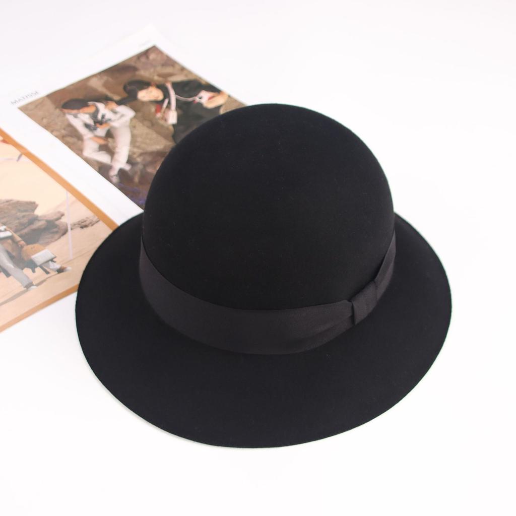 Autumn and winter new temperament sweet and versatile multi-color woolen woolen basin hat retro Hepburn thousand gold wind wool felt top hat