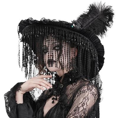 Gothic Halloween Cosplay Round Feather Lace Fringe Decorated Hat