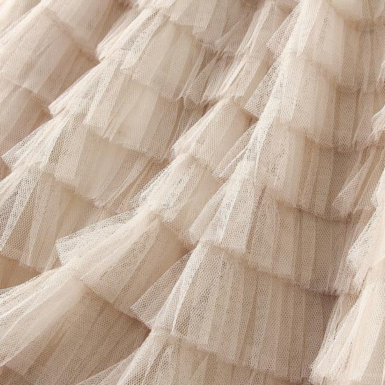 Women Skirt High Waist A-line Big Swing Ruffle Solid Color Scattered Hem Pleated Patchwork Solid Color Princess Style Elastic Waist Maxi Skirt