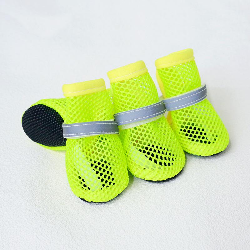 4Pcs Summer Cooling Dog Boots for Night Walks Breathable Mesh Dog Shoes with Reflective Straps & Soft Sole for Paw Protection