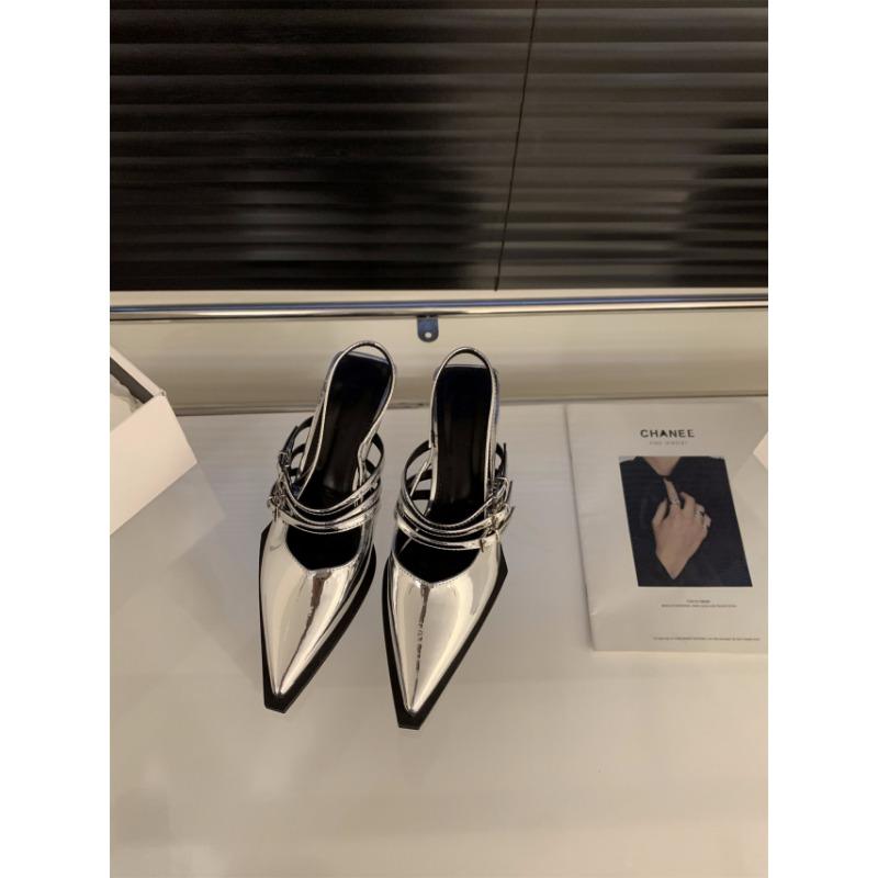 Fashion NEW Summer Pointed Belt Buckle Thin Heel Belt Buckle Single Shoes Women's Baotou Silver Back Empty High-heeled Sandals