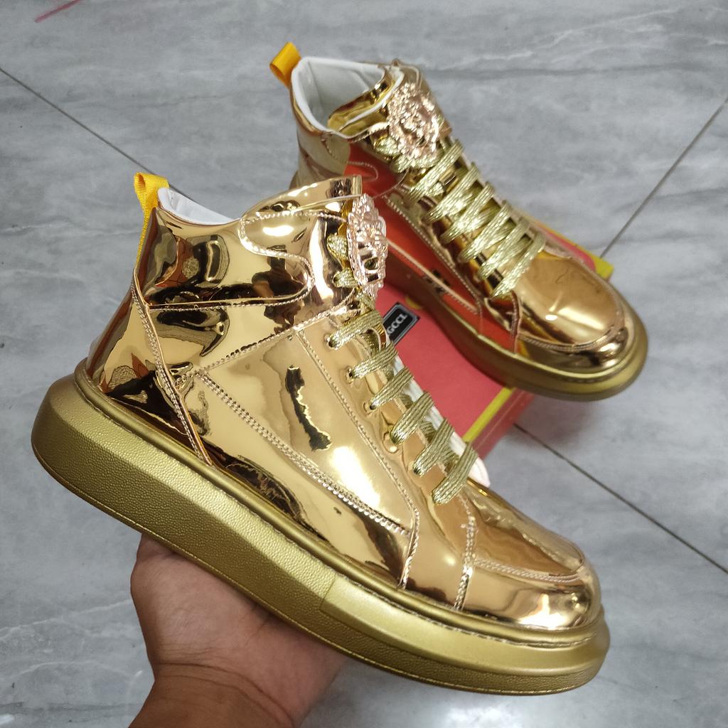 Móda Horká Móda Třpytivé Pánské Zlaté Boty Luxusní Značka Tenisky Pánské Hip Hop Designérské Skateboardové Boty Ležérní Vysoké Tenisky Mužské